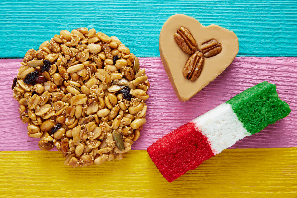 Mexican Candy Sweets Palanqueta Cajeta Heart and Coconut Flag