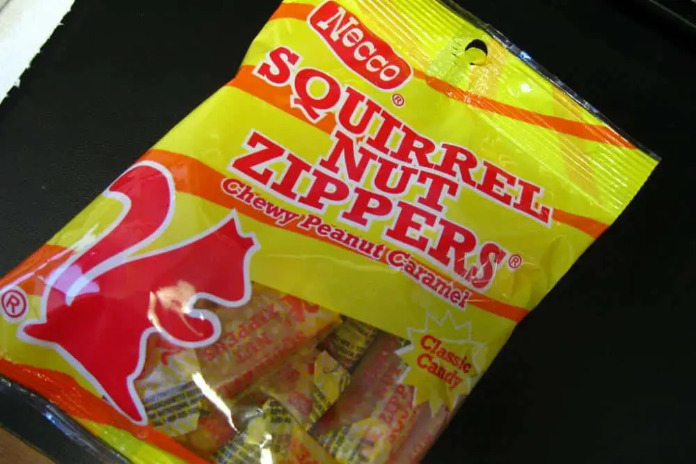 A small bag of Squirrel Nut Zipper Candies