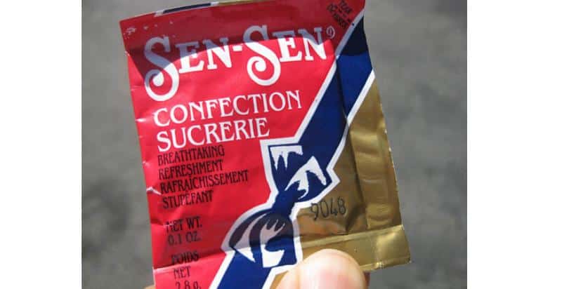 A single pack of Sen Sen candy