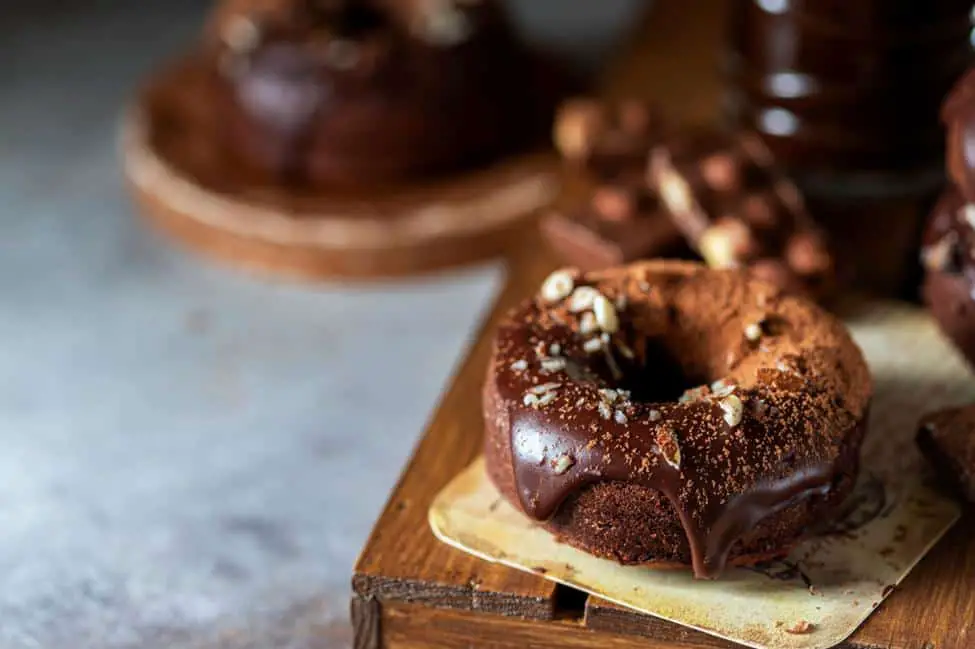 Chocolate-flavored donut with a decadent topping
