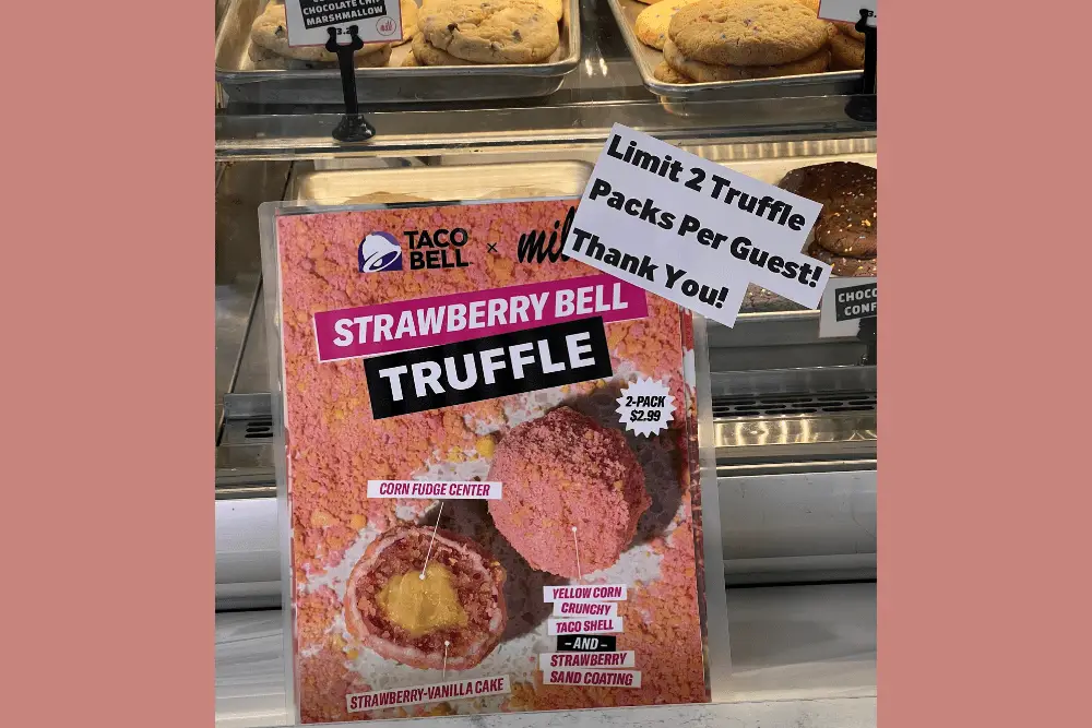Store Promotional Sign - Strawberry Taco Bell Milk Bar Truffle in Box