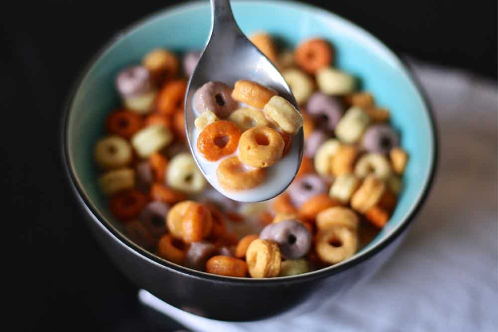 a spoonful of cereal and milk